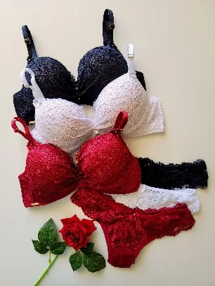 Conjunto microfibra e renda forrada bojo borboleta sem arco