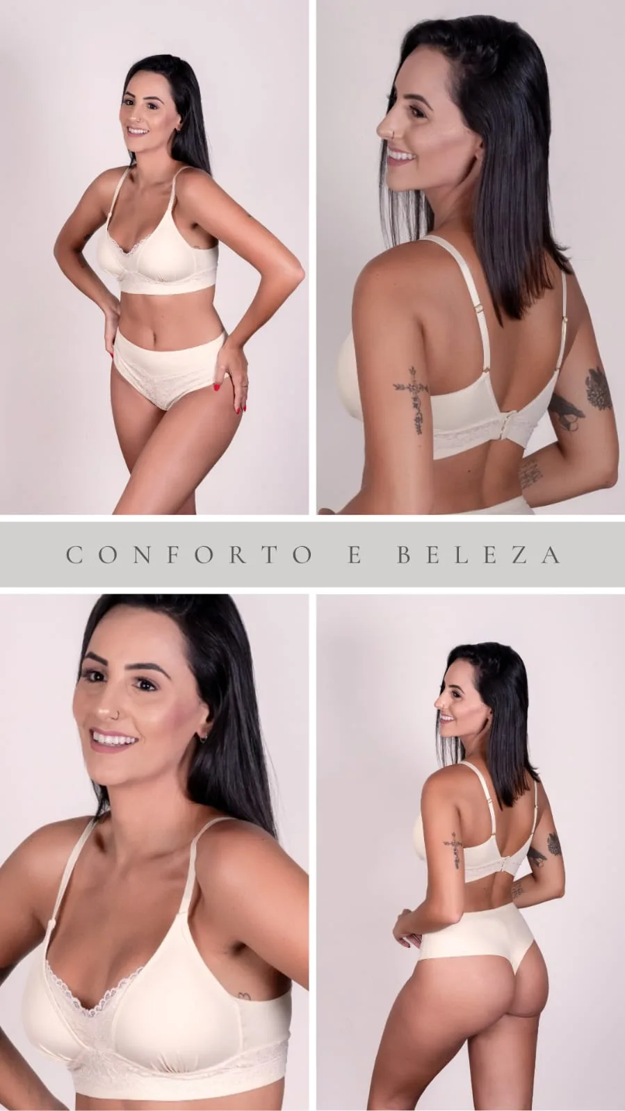 Conjunto microfibra sem arco + calcinha com pala lateral
