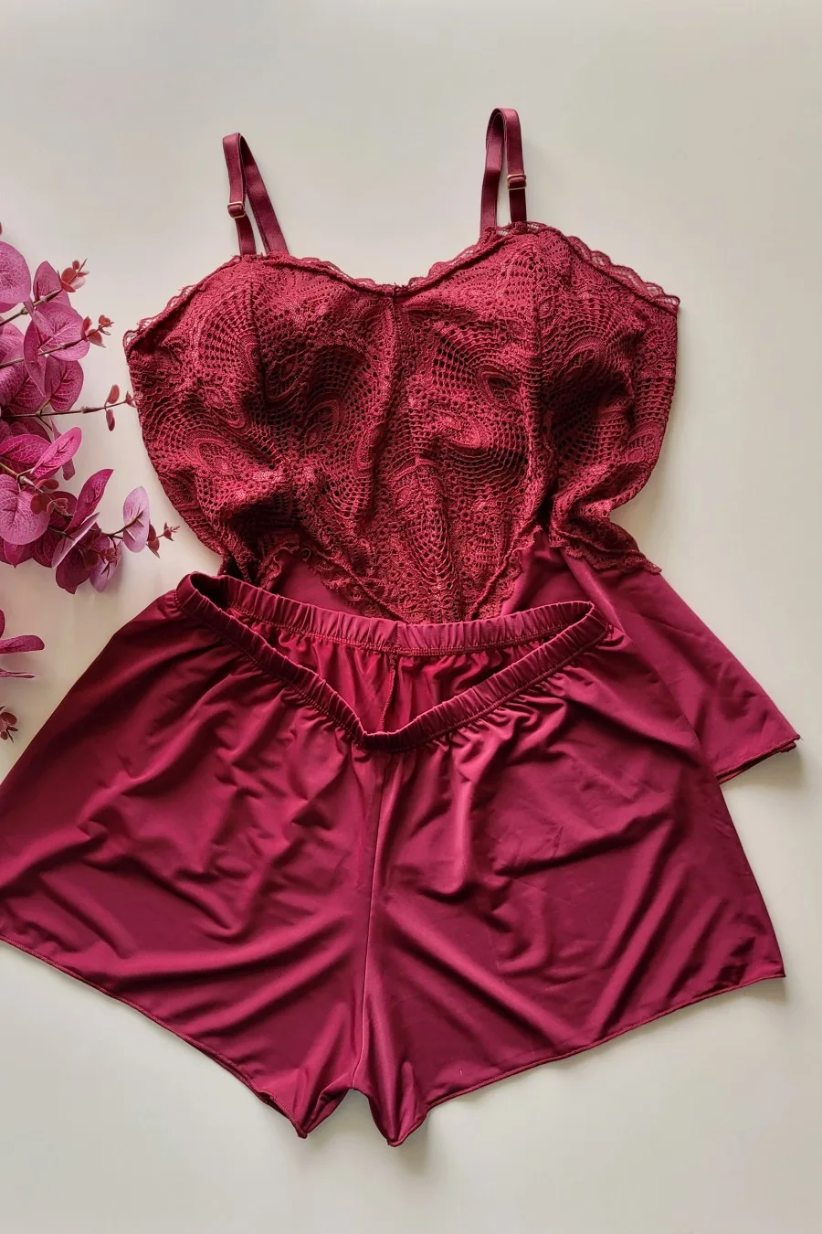 PIJAMA EM LIGANETE E RENDA SEM BOJO