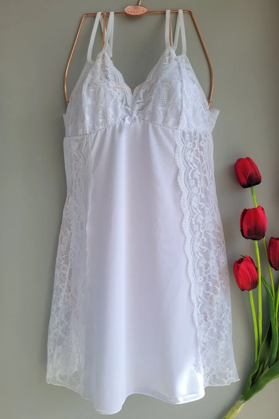 CAMISOLA EM LIGANETE E RENDA COM ALÇA DUPLA